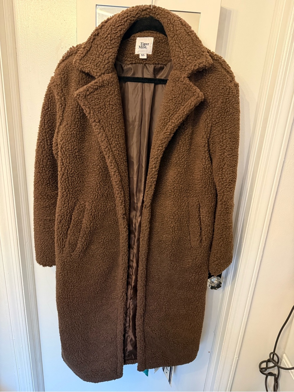 Tiger Mist Chocolate Brown Teddy Coat with Lapel Collar